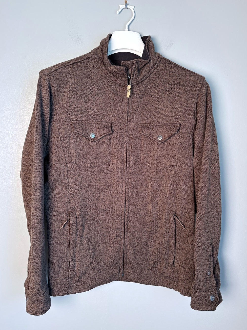 Mountain Khakis Faithful Sweater Jacket Mens Medium Brown Full Zip Knit Fleece
